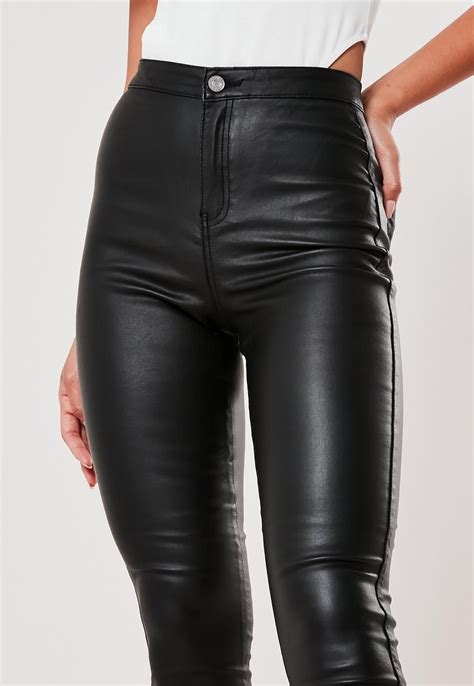 missguided black vice high waisted coated skinny jeans in 2020 black leather jeans leather