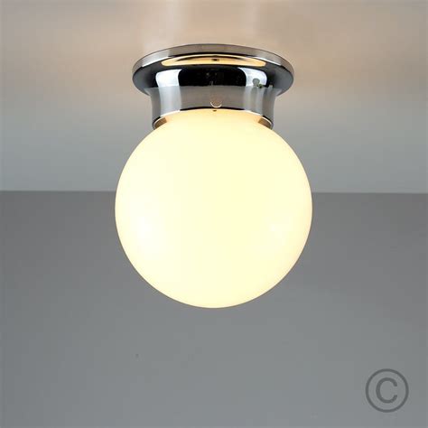 Modern Flush Mounted Polished Chrome And Frosted Opal Glass Round Globe