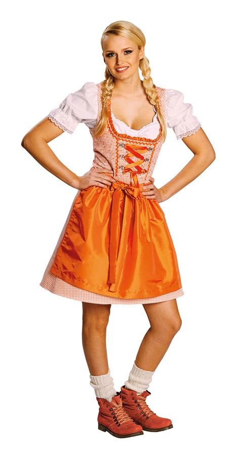 dirndl kostüm damen mit schürze lang orange weiß oktoberfest kk kaufen bei kl handel gmbh