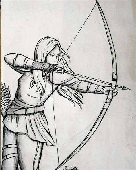 Female Archer Sketch By Jodie Yu Arrow Drawing Hand Art Drawing
