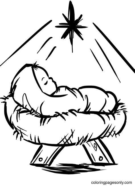 Baby Jesus Manger Scene Coloring Pages Free Printable Coloring Pages