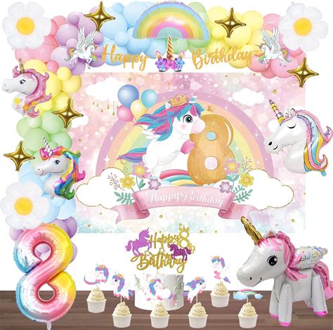 128 Pcs Unicorn 8th Birthday Decorations For Girls Fiesec