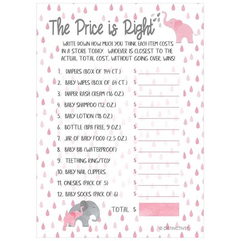 You don't need a buzzer; Pink Elephant Baby Shower Game - The Price is Right (20 ...