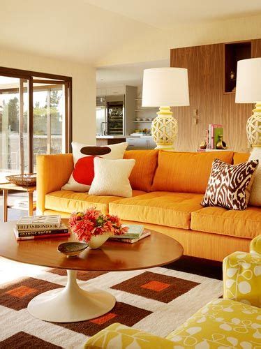 Check out our mid century modern living room ideas that contain various styles from natural to versatile with accent furniture, like sofa and coffee table. Mid-century Modern Orange and Rich Brown Living Room | Mad ...