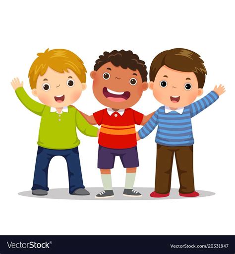 Group Of Three Happy Boys Standing Together Friendship Concept