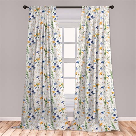 Flower Curtains 2 Panels Set Wild Flowers Poppies And Daisies Rural