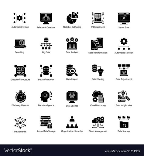 Bundle Of Data Science Glyph Icons Royalty Free Vector Image