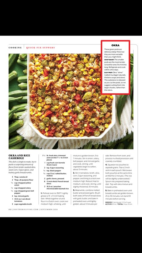 I have seen it being sold frozen, but even though i have never seen it canned, it probably is. Okra and rice casserole. - Southern Living | Rice bake ...