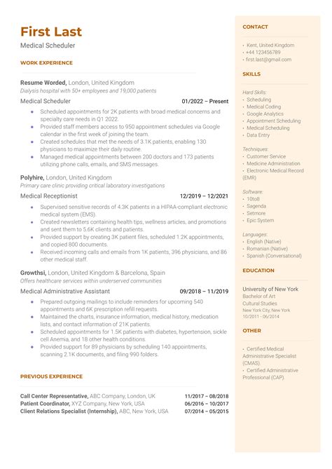 Surgery Scheduler Resume Examples for 2024 | Resume Worded