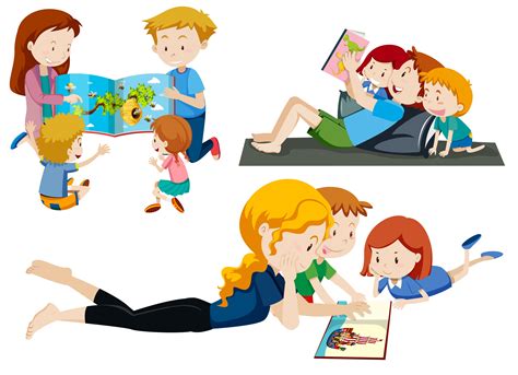 Set of parents reading to children 299764 Vector Art at Vecteezy