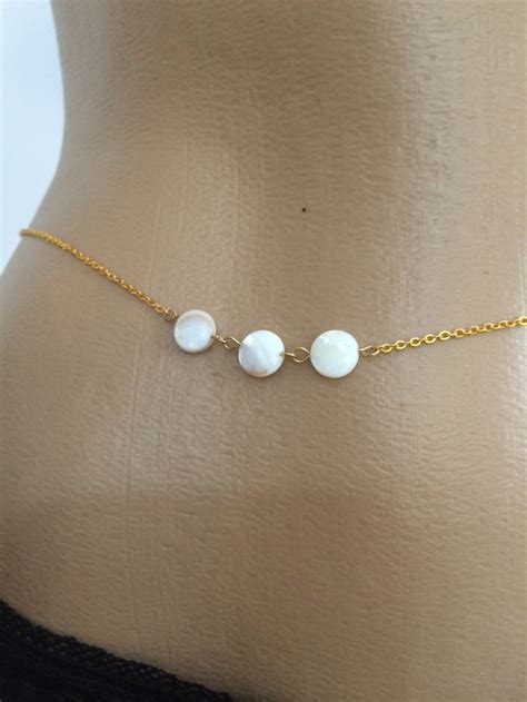 Gold Belly Chain Pearl Mother Of Pearl Body Necklace Waist Etsy