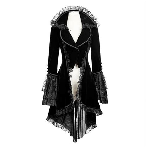 Punk Gothic Forked Tail Women Coat Black Winter Slim Fit Jackets Goth Long Sleeve Turn Down