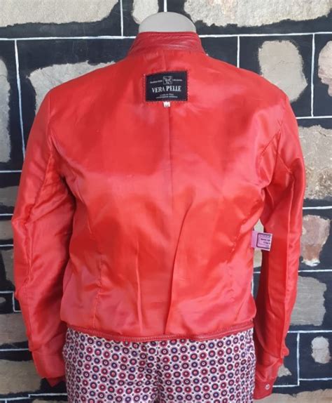 Leather Bomber Jacket Red By ‘vera Pelle Made In Italy Size 10