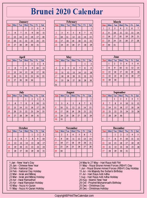 2020 Holiday Calendar Brunei Brunei 2020 Holidays