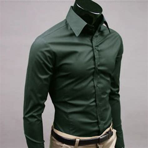 Mens Cotton Plain Slim Fitted Long Sleeve Formal Business Dress Shirts