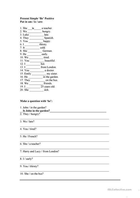 To Be Affirmative Negative Interrogative Present Simple Worksheet