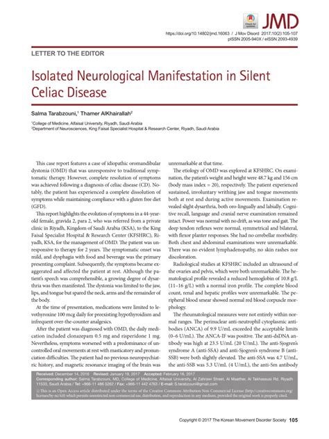 Pdf Isolated Neurological Manifestation In Silent Celiac Disease