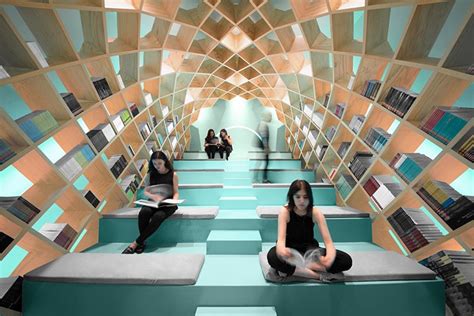 Visual Perspective In Unique Library Design Bookshelves