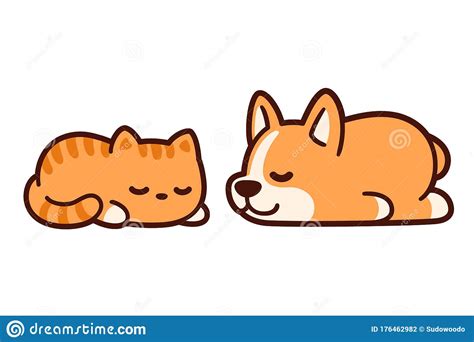 Cute Sleeping Cat And Dog Stock Vector Illustration Of Character