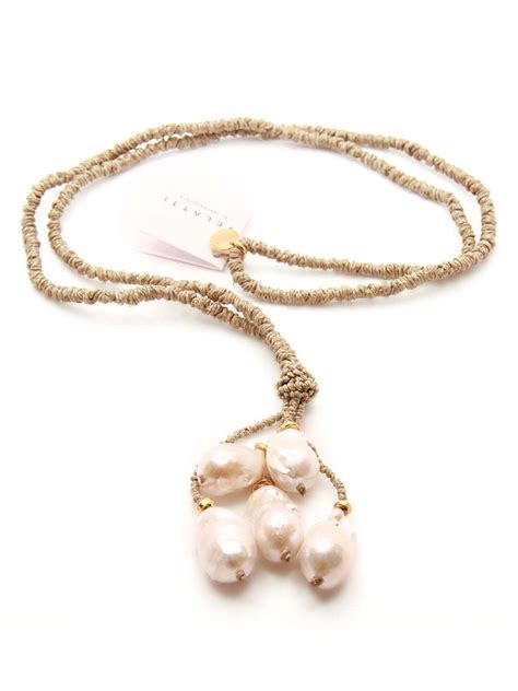 Hand Knotted Linen Necklace With White Baroque Freshwater Pearls And Gold Plated Findings