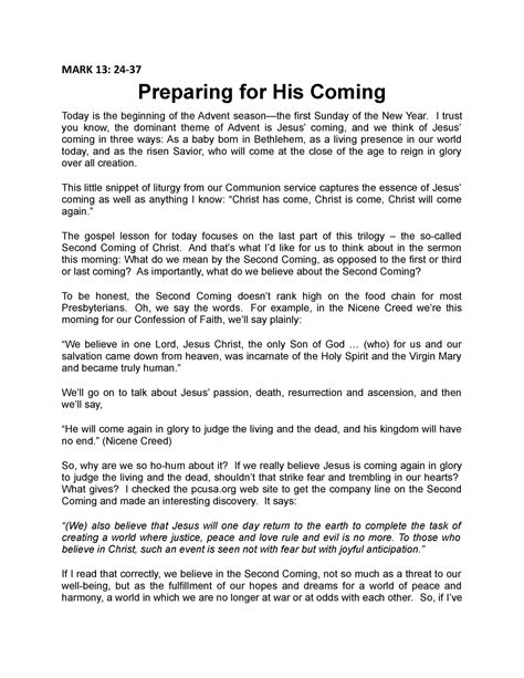 MARK 13 - Gospel - MARK 13: 24- Preparing for His Coming Today is the