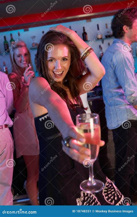 Young Woman Having Fun In Busy Bar Stock Image Image Of Together
