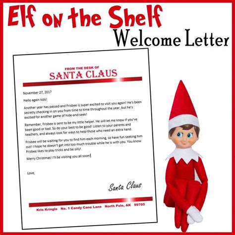 Free Printable Elf On The Shelf Welcome Letter