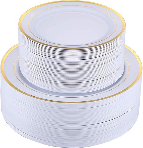 focus linha 102 pratos de festa de plástico com borda de ouro branco pratos de casamento