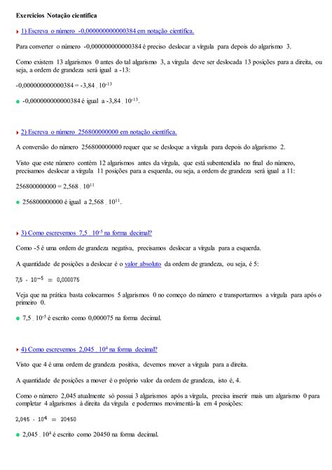 Notação Cientifica Exercicios Pdf