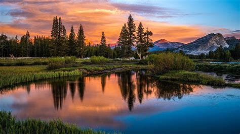 landscape, Sunset, Lake, Trees, Mountains Wallpapers HD / Desktop and ...