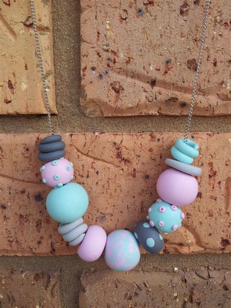 Polymer Clay Bead Necklace Statement Pastel By Embellishhandmade Clay