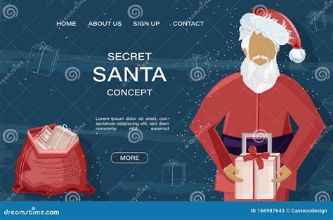 Secret Santa Site Concept With Santa Claus Stock Vector Illustration