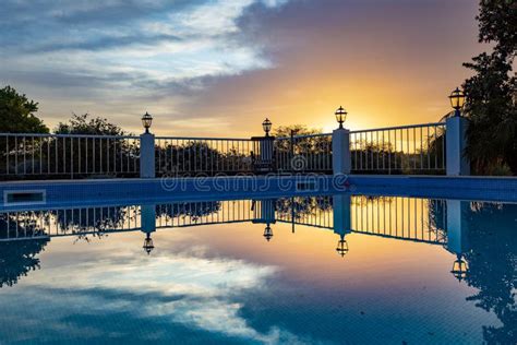 Scenic Sunrise With Reflection In Pool Stock Photo Image Of