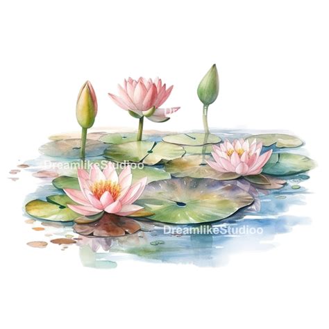 Watercolor Water Lily Clipart Waterlilies Clipart Commercial Use Flower Clipart Etsy