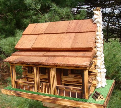 I have always loved log cabins.big cedar logs, huge stone fireplaces, and a pleasant outdoorsy feel. Amish Log Cabin Birdfeeder w/ stone rock chimney and cedar ...