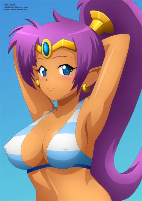 Zel Sama Shantae Shantae Series Absurdres Highres 1girl Arms Behind Head Arms Up