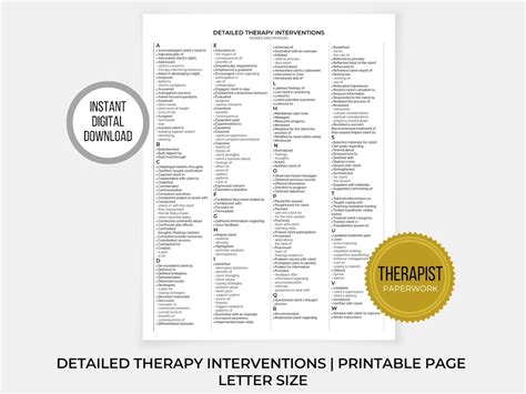 Therapy Interventions List Clinical Terms Cheat Sheet Reference For