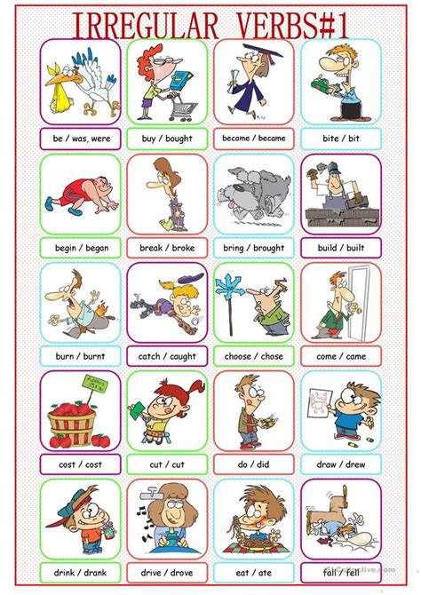 Irregular Verbs Picture Dictionary Verbos para niños Verbos