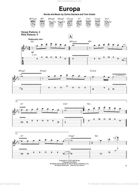 Get beginner and easy guitar sheet music with traditional notation and tablature (tab). Santana - Europa sheet music (easy) for guitar solo (easy tablature)