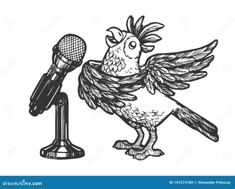 Cartoon Singing Happily While Holding The Mic Vector Illustration