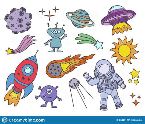 Doodle Space Bundle Hand Drawn Colorful Cosmic Collection Exploration
