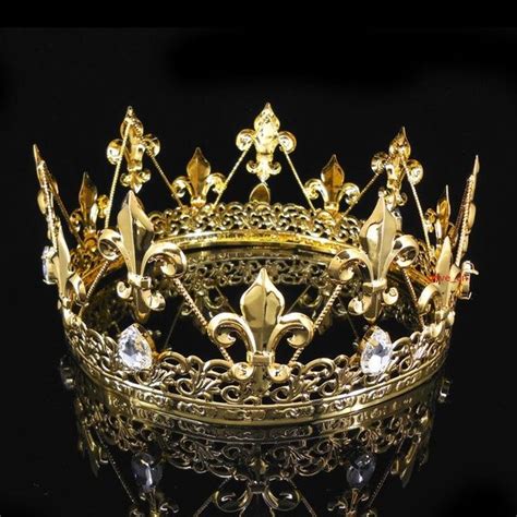 Mens Imperial Medieval Fleur De Lis Gold King Crown 8cm High 18cm