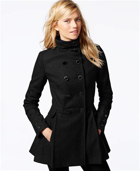 Calvin Klein Stand Collar Pleated Peacoat Coats For Women Glamour