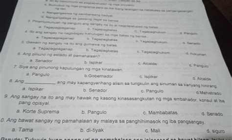 Panuto Bilugan Ang Titik Ng Tamang Sagot Sa Bawat Bilang Brainlyph