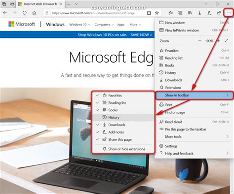 Addremove Icons In Microsoft Edge Toolbar In Windows 10 Tutorial