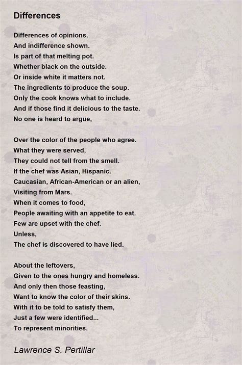 Differences By Lawrence S Pertillar Differences Poem