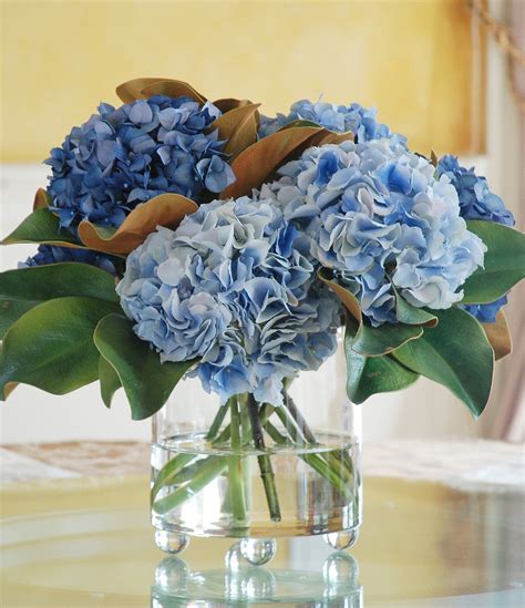 winward faux flowers blue hydrangea in glass cylinder vase dillard s blue wedding flowers