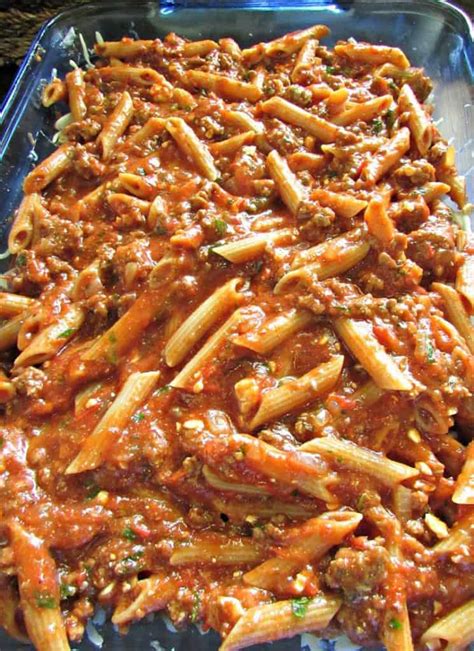 .meat sauce and french fries pot roast over noodles broiled tilapia with rice chicken risotto greek pork chops with greek potatoes linguini aglio with shrimp baked mostaccioli with italian sausage mozzarella cheese and meat sauce today's soups chicken vegetable with rice and split pea see more. Baked Mostaccioli ~ 3 cheeses + a flavor packed homemade ...