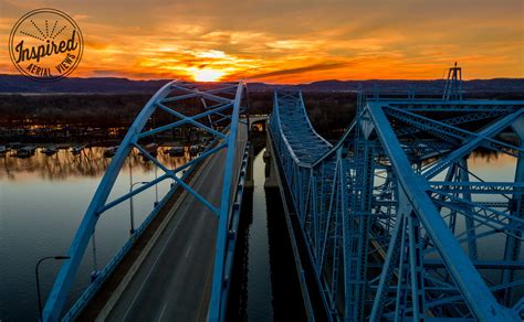 Blue Bridge Over The Mississippi River Mississippi River Drone La