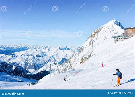 Skier Man In Hintertux Glacier Ski Resort In Zillertal Austria